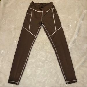 LA + Image Brown Yoga Pants with White Stitching Size Small